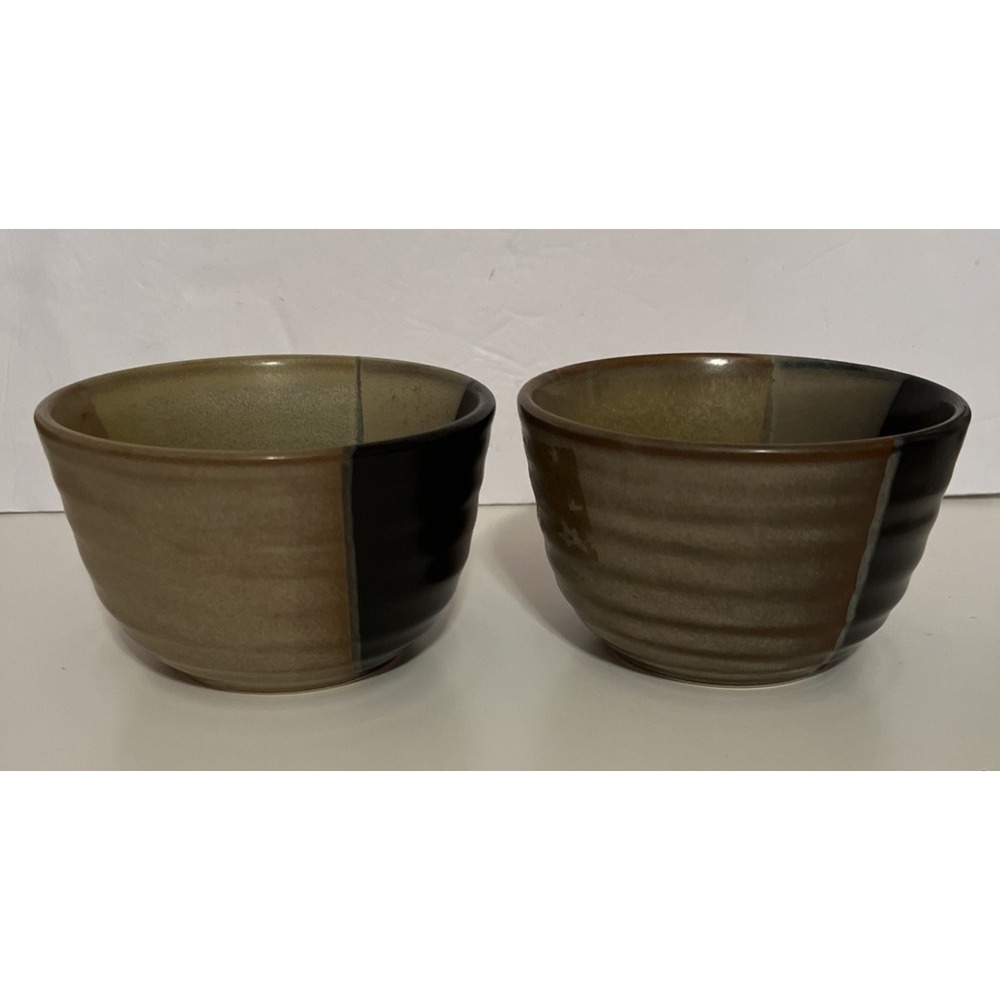 Set of 2 Sango 5022‎ Gold Dust Black Stoneware Ice Cream Bowls 5"